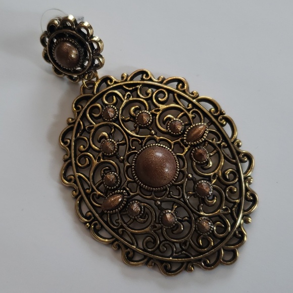 Large Filigree Brass Dangle Earrings NWOT - Picture 8 of 8